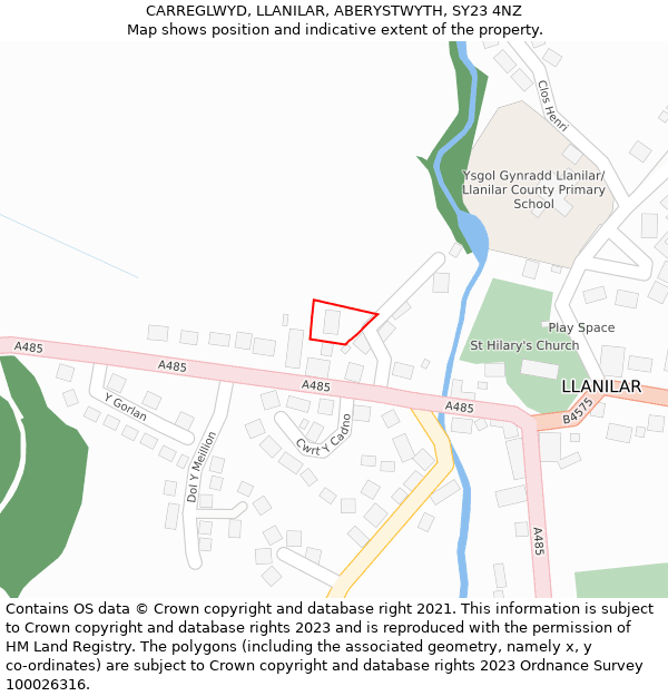 CARREGLWYD, LLANILAR, ABERYSTWYTH, SY23 4NZ: Location map and indicative extent of plot