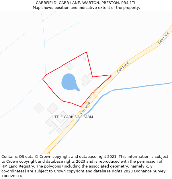 CARRFIELD, CARR LANE, WARTON, PRESTON, PR4 1TL: Location map and indicative extent of plot