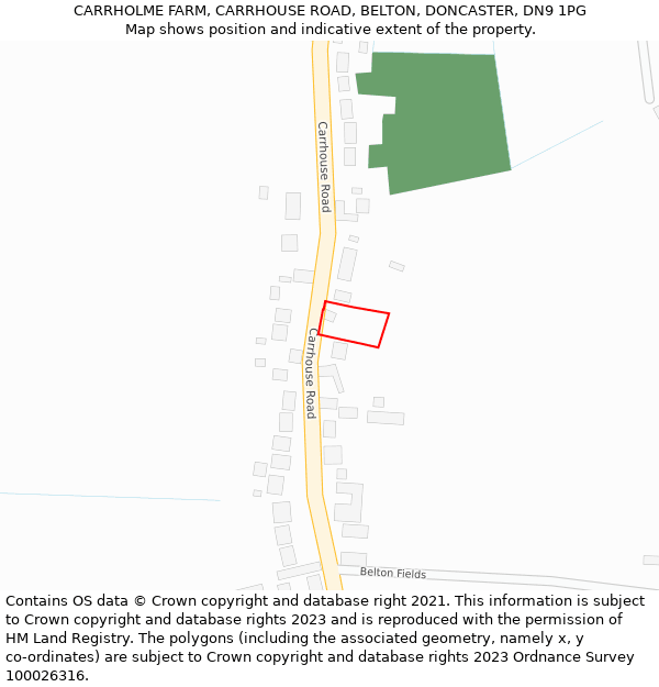 CARRHOLME FARM, CARRHOUSE ROAD, BELTON, DONCASTER, DN9 1PG: Location map and indicative extent of plot