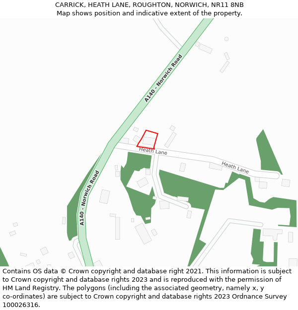 CARRICK, HEATH LANE, ROUGHTON, NORWICH, NR11 8NB: Location map and indicative extent of plot