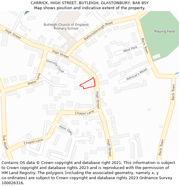 CARRICK, HIGH STREET, BUTLEIGH, GLASTONBURY, BA6 8SY: Location map and indicative extent of plot