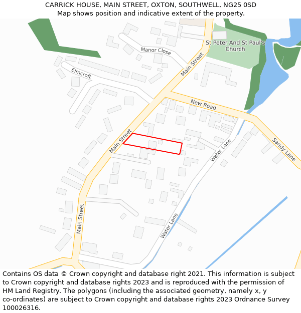 CARRICK HOUSE, MAIN STREET, OXTON, SOUTHWELL, NG25 0SD: Location map and indicative extent of plot