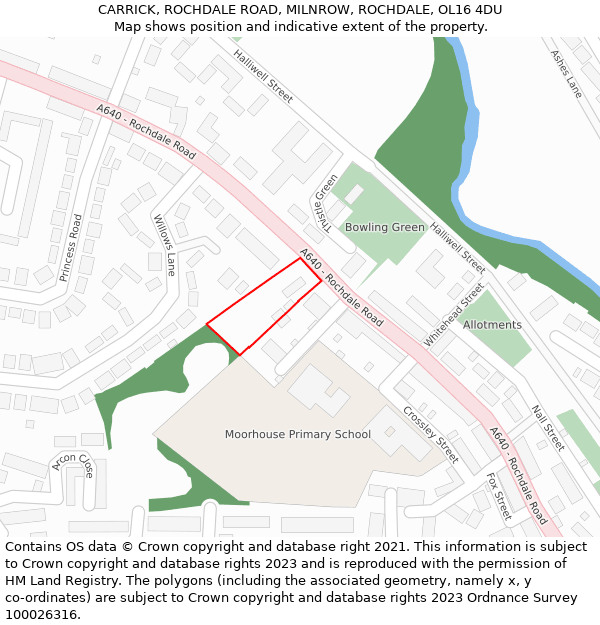 CARRICK, ROCHDALE ROAD, MILNROW, ROCHDALE, OL16 4DU: Location map and indicative extent of plot