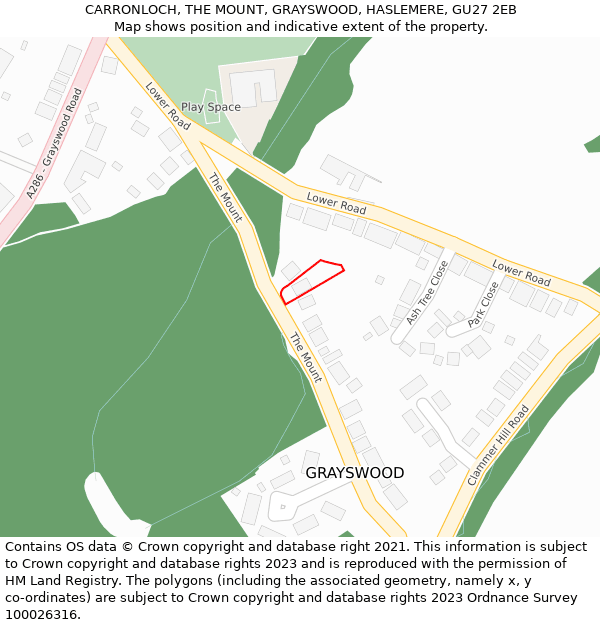 CARRONLOCH, THE MOUNT, GRAYSWOOD, HASLEMERE, GU27 2EB: Location map and indicative extent of plot