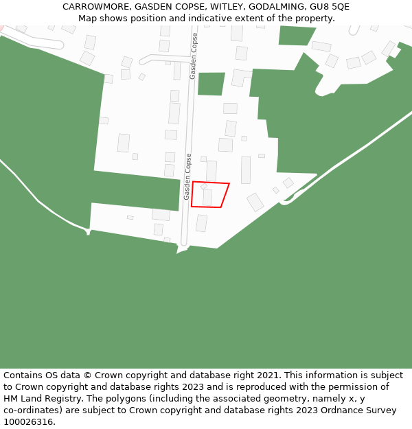 CARROWMORE, GASDEN COPSE, WITLEY, GODALMING, GU8 5QE: Location map and indicative extent of plot