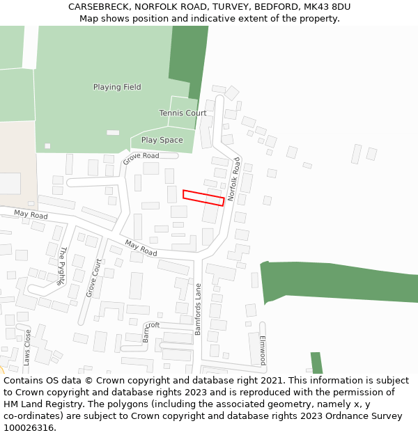 CARSEBRECK, NORFOLK ROAD, TURVEY, BEDFORD, MK43 8DU: Location map and indicative extent of plot