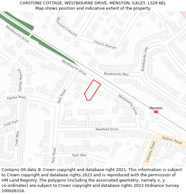 CARSTONE COTTAGE, WESTBOURNE DRIVE, MENSTON, ILKLEY, LS29 6EL: Location map and indicative extent of plot