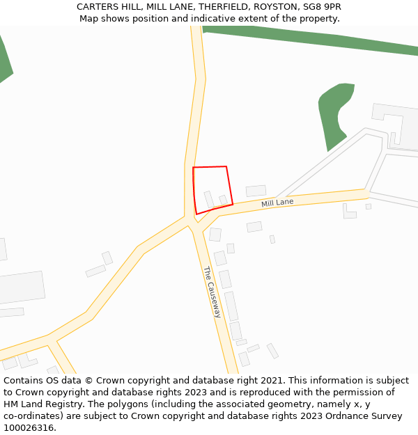 CARTERS HILL, MILL LANE, THERFIELD, ROYSTON, SG8 9PR: Location map and indicative extent of plot