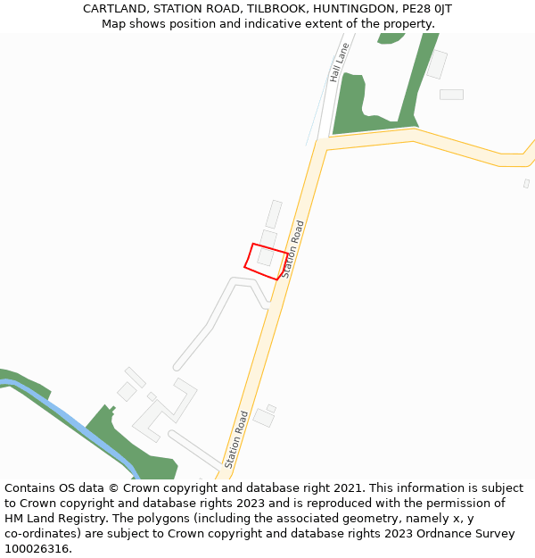 CARTLAND, STATION ROAD, TILBROOK, HUNTINGDON, PE28 0JT: Location map and indicative extent of plot