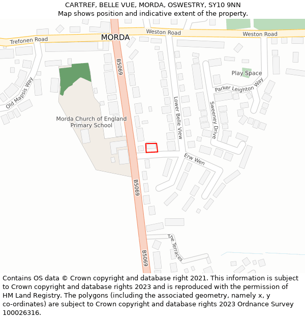 CARTREF, BELLE VUE, MORDA, OSWESTRY, SY10 9NN: Location map and indicative extent of plot