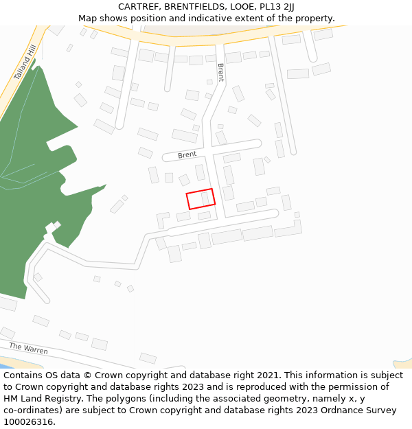 CARTREF, BRENTFIELDS, LOOE, PL13 2JJ: Location map and indicative extent of plot