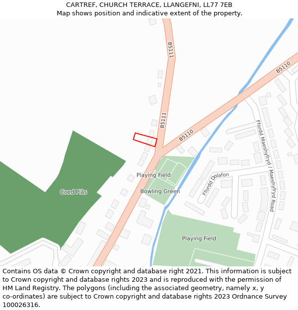 CARTREF, CHURCH TERRACE, LLANGEFNI, LL77 7EB: Location map and indicative extent of plot