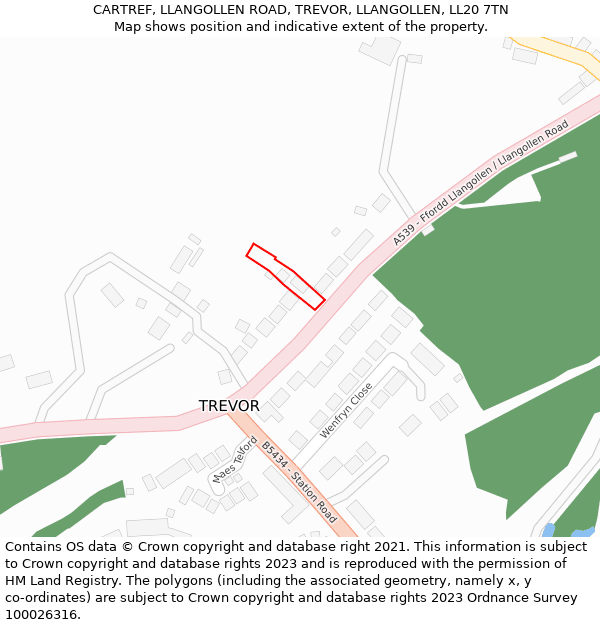 CARTREF, LLANGOLLEN ROAD, TREVOR, LLANGOLLEN, LL20 7TN: Location map and indicative extent of plot