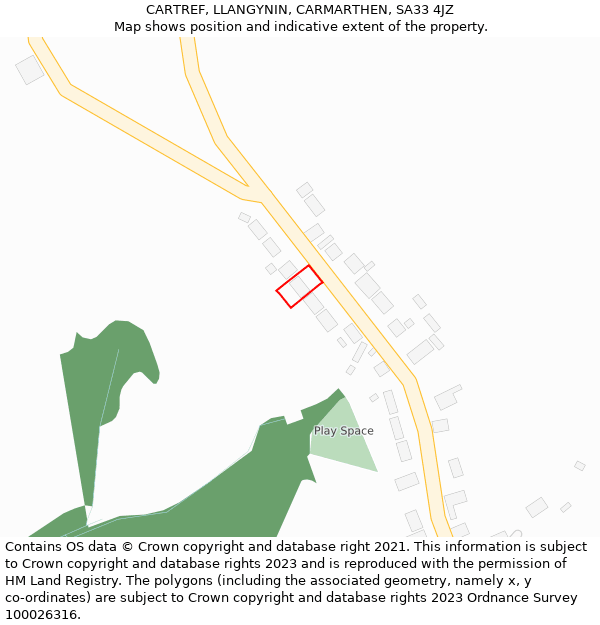 CARTREF, LLANGYNIN, CARMARTHEN, SA33 4JZ: Location map and indicative extent of plot