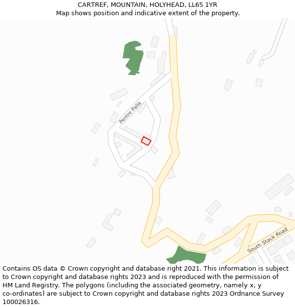 CARTREF, MOUNTAIN, HOLYHEAD, LL65 1YR: Location map and indicative extent of plot