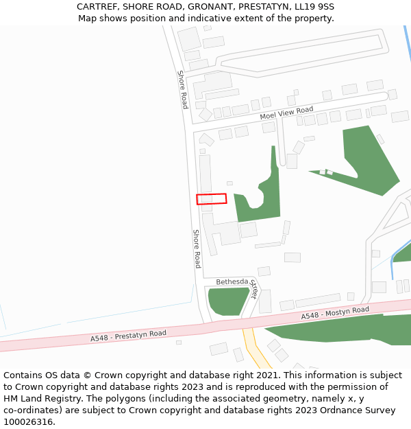 CARTREF, SHORE ROAD, GRONANT, PRESTATYN, LL19 9SS: Location map and indicative extent of plot