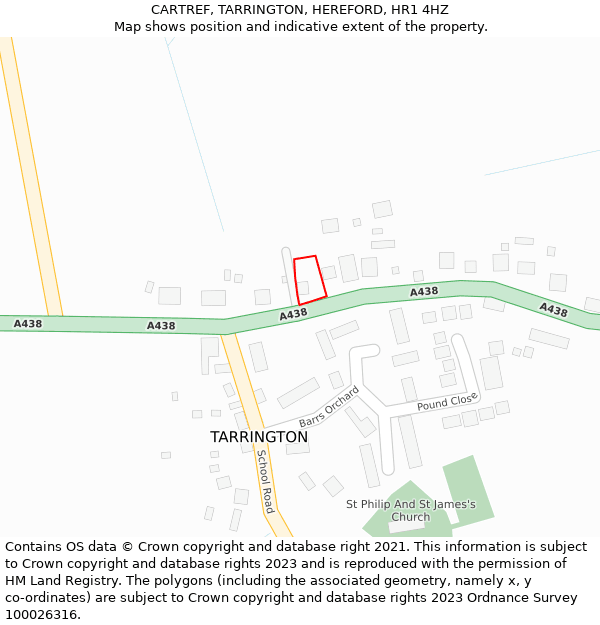 CARTREF, TARRINGTON, HEREFORD, HR1 4HZ: Location map and indicative extent of plot