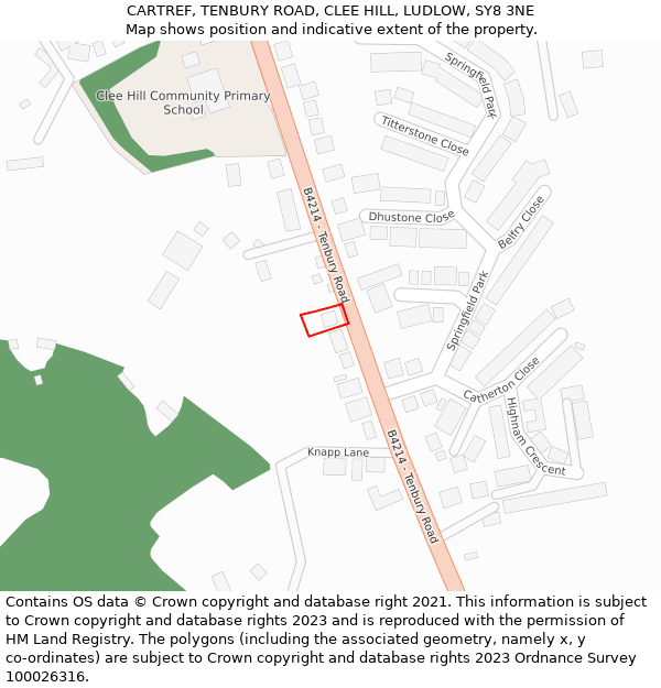 CARTREF, TENBURY ROAD, CLEE HILL, LUDLOW, SY8 3NE: Location map and indicative extent of plot