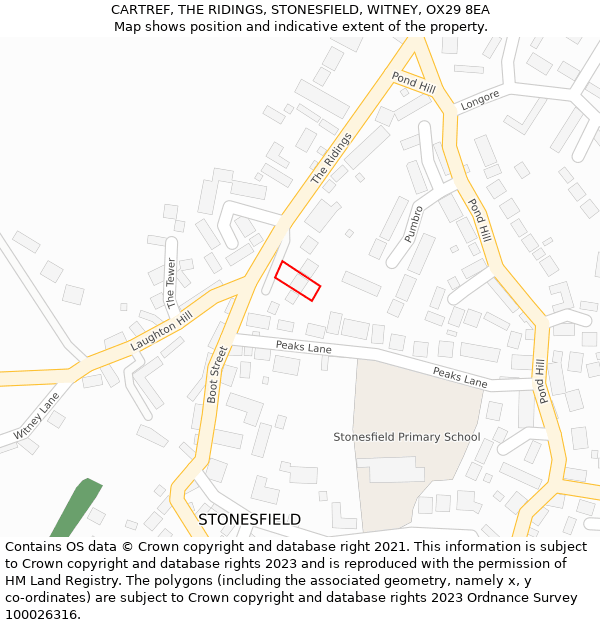 CARTREF, THE RIDINGS, STONESFIELD, WITNEY, OX29 8EA: Location map and indicative extent of plot