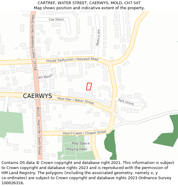 CARTREF, WATER STREET, CAERWYS, MOLD, CH7 5AT: Location map and indicative extent of plot