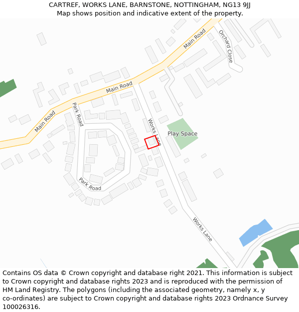 CARTREF, WORKS LANE, BARNSTONE, NOTTINGHAM, NG13 9JJ: Location map and indicative extent of plot