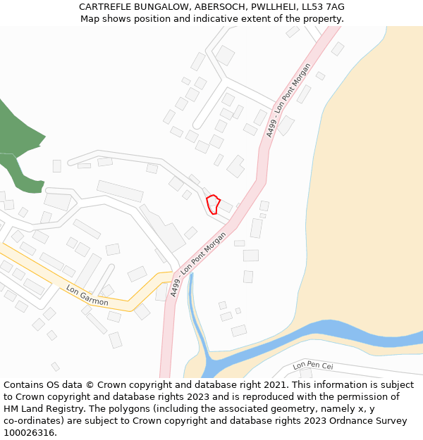 CARTREFLE BUNGALOW, ABERSOCH, PWLLHELI, LL53 7AG: Location map and indicative extent of plot