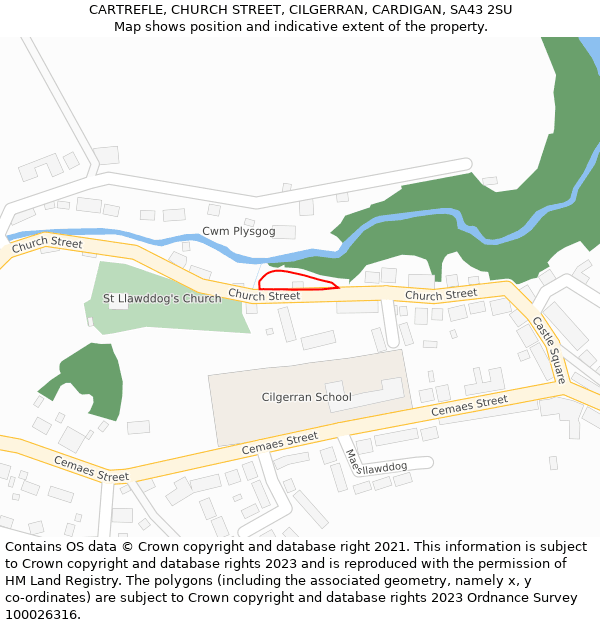 CARTREFLE, CHURCH STREET, CILGERRAN, CARDIGAN, SA43 2SU: Location map and indicative extent of plot