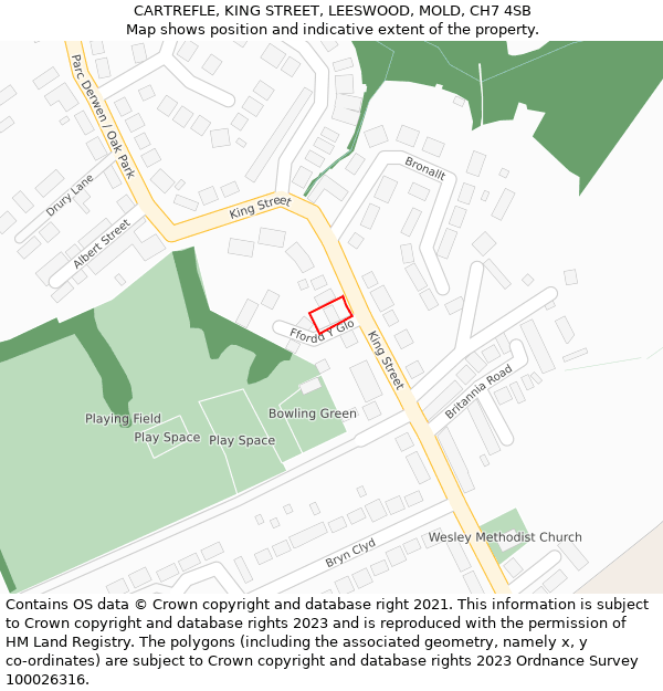 CARTREFLE, KING STREET, LEESWOOD, MOLD, CH7 4SB: Location map and indicative extent of plot