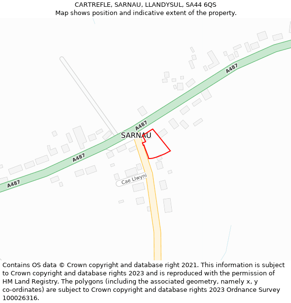 CARTREFLE, SARNAU, LLANDYSUL, SA44 6QS: Location map and indicative extent of plot