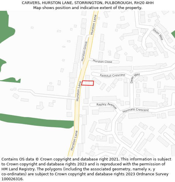 CARVERS, HURSTON LANE, STORRINGTON, PULBOROUGH, RH20 4HH: Location map and indicative extent of plot