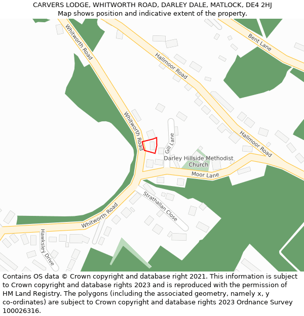 CARVERS LODGE, WHITWORTH ROAD, DARLEY DALE, MATLOCK, DE4 2HJ: Location map and indicative extent of plot