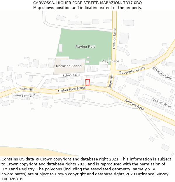 CARVOSSA, HIGHER FORE STREET, MARAZION, TR17 0BQ: Location map and indicative extent of plot