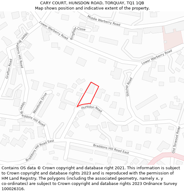 CARY COURT, HUNSDON ROAD, TORQUAY, TQ1 1QB: Location map and indicative extent of plot