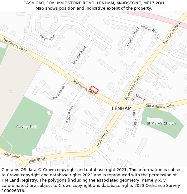 CASA CAO, 10A, MAIDSTONE ROAD, LENHAM, MAIDSTONE, ME17 2QH: Location map and indicative extent of plot