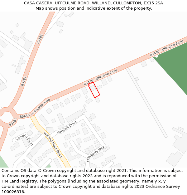 CASA CASERA, UFFCULME ROAD, WILLAND, CULLOMPTON, EX15 2SA: Location map and indicative extent of plot