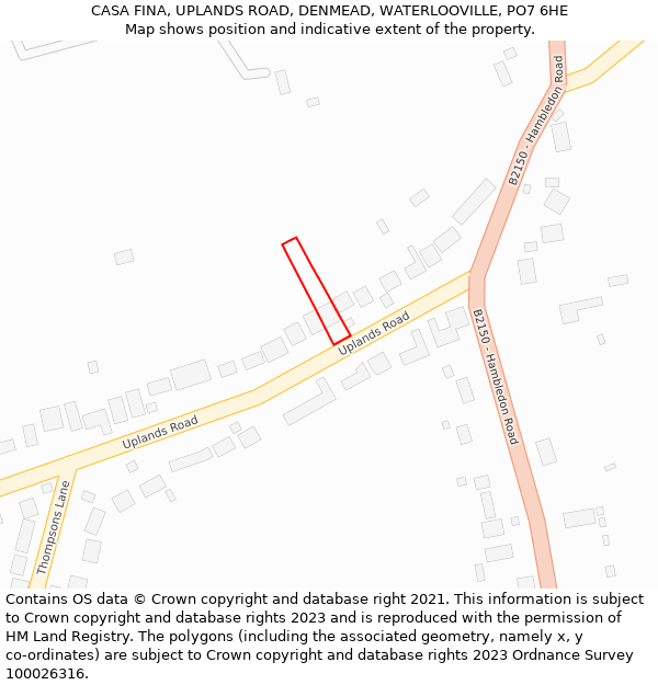CASA FINA, UPLANDS ROAD, DENMEAD, WATERLOOVILLE, PO7 6HE: Location map and indicative extent of plot