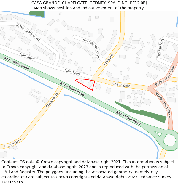 CASA GRANDE, CHAPELGATE, GEDNEY, SPALDING, PE12 0BJ: Location map and indicative extent of plot