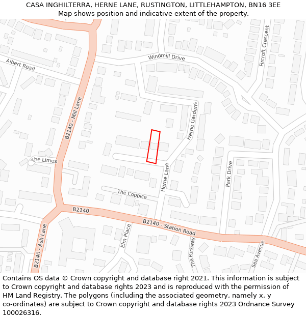 CASA INGHILTERRA, HERNE LANE, RUSTINGTON, LITTLEHAMPTON, BN16 3EE: Location map and indicative extent of plot