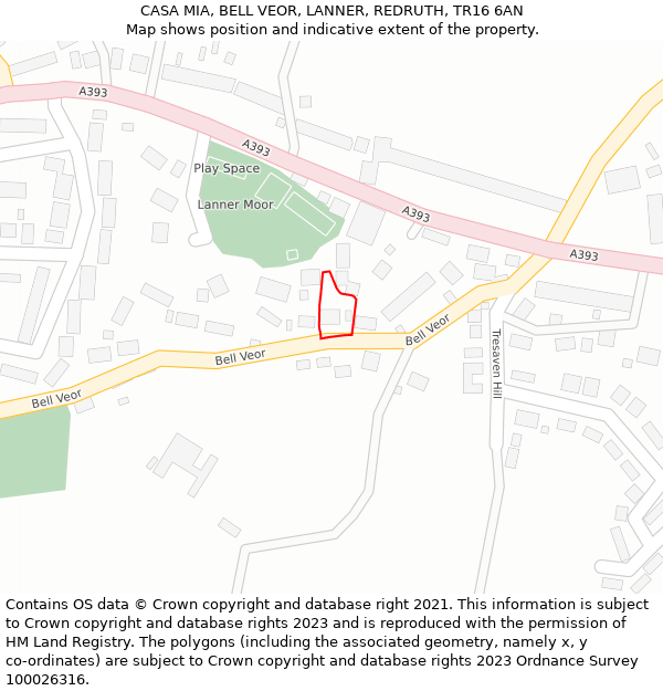 CASA MIA, BELL VEOR, LANNER, REDRUTH, TR16 6AN: Location map and indicative extent of plot