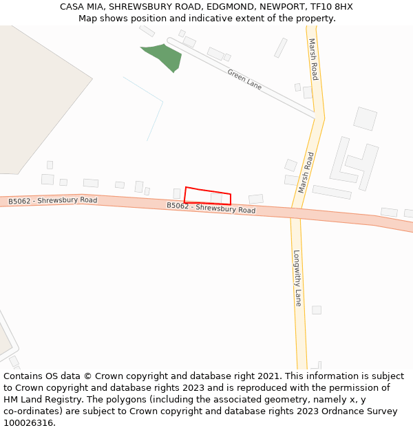 CASA MIA, SHREWSBURY ROAD, EDGMOND, NEWPORT, TF10 8HX: Location map and indicative extent of plot