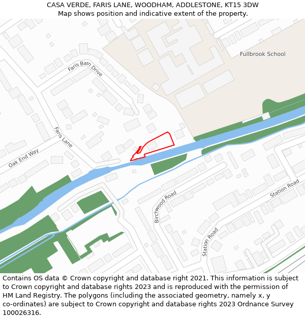 CASA VERDE, FARIS LANE, WOODHAM, ADDLESTONE, KT15 3DW: Location map and indicative extent of plot