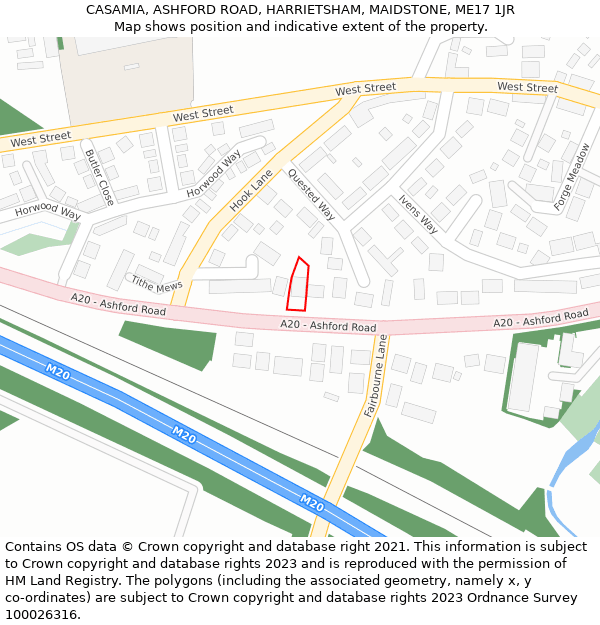 CASAMIA, ASHFORD ROAD, HARRIETSHAM, MAIDSTONE, ME17 1JR: Location map and indicative extent of plot