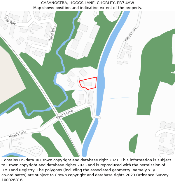 CASANOSTRA, HOGGS LANE, CHORLEY, PR7 4AW: Location map and indicative extent of plot