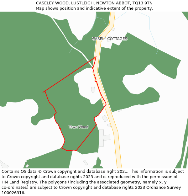 CASELEY WOOD, LUSTLEIGH, NEWTON ABBOT, TQ13 9TN: Location map and indicative extent of plot