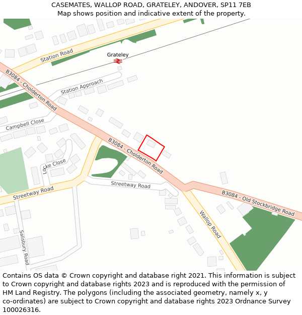 CASEMATES, WALLOP ROAD, GRATELEY, ANDOVER, SP11 7EB: Location map and indicative extent of plot