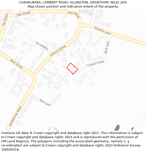 CASHELMARA, LAMBERT ROAD, ALLINGTON, GRANTHAM, NG32 2DX: Location map and indicative extent of plot