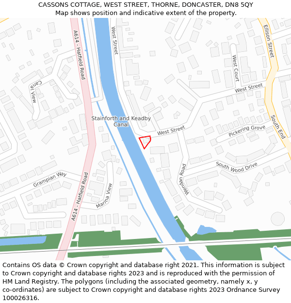 CASSONS COTTAGE, WEST STREET, THORNE, DONCASTER, DN8 5QY: Location map and indicative extent of plot