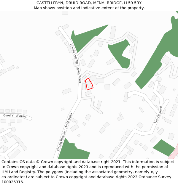 CASTELLFRYN, DRUID ROAD, MENAI BRIDGE, LL59 5BY: Location map and indicative extent of plot