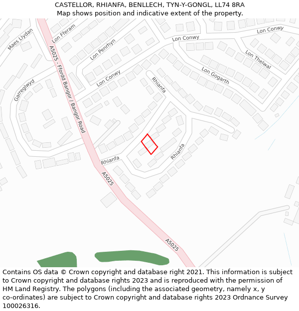 CASTELLOR, RHIANFA, BENLLECH, TYN-Y-GONGL, LL74 8RA: Location map and indicative extent of plot