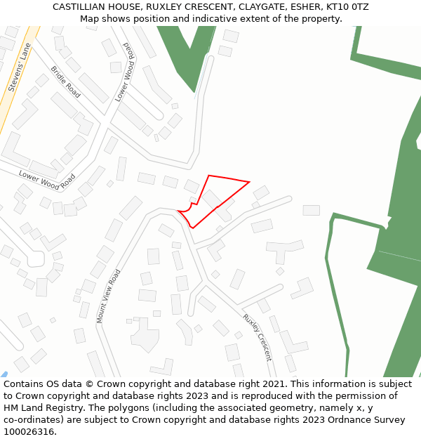 CASTILLIAN HOUSE, RUXLEY CRESCENT, CLAYGATE, ESHER, KT10 0TZ: Location map and indicative extent of plot